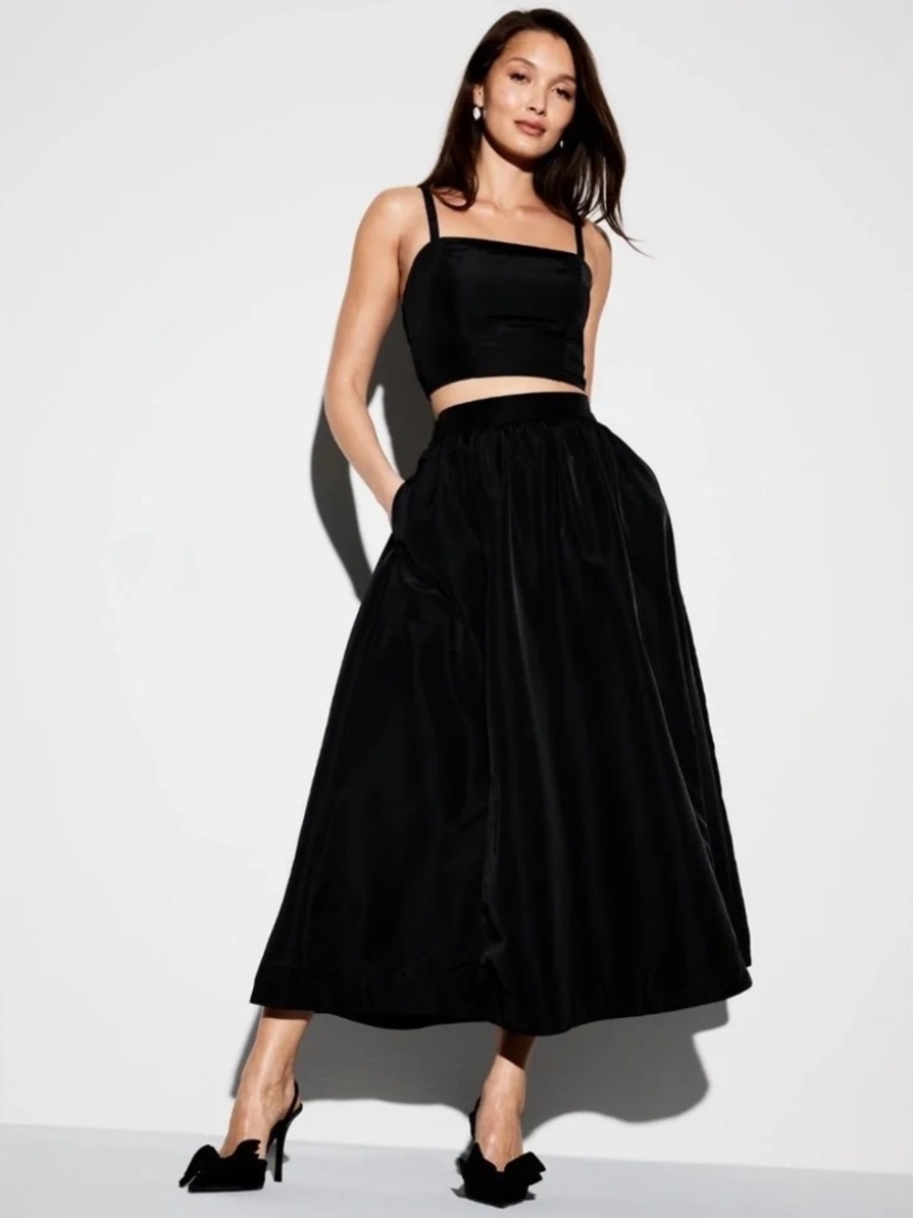 The Occasion by Old Navy Black Jack High-Waisted Taffeta Midi Skirt Size L NWT